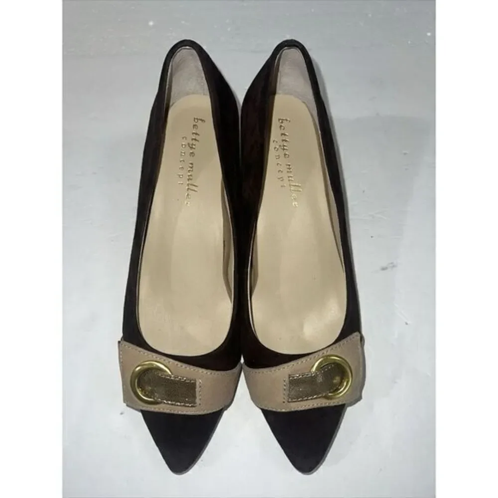 BETTYE‎ MULLER CONCEPT Fritzi Suede Block-heel Pumps In Dark Brown Suede Sz 7.5M